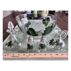Vintage Hazel Atlas Green Ivy Glass Salad Set Bowl Cruets Salt Pepper Shakers