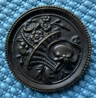 Large Antique Vtg Metal Button - Flowers In Basket W  Hat - 1 1 2   