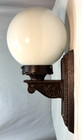 Antique Wall Sconce Cast Iron Vtg Light Fixture Deco Art Glass Globe Usa  m66