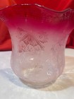 Antique Victorian Deep Cranberry Ruffled Etched Oil Lamp Shade