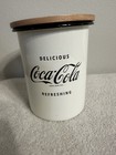 Coca-cola Enamel Canisters Off White 5 1 2    H 4 1 2      W 4 1 4  X 4 1 2  -pair