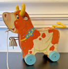 Fisher-price Bossy Bell Wooden Pull Toy   Bell Rings   Tail Spins When Rolling