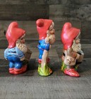 Vtg Ceramic Garden Gnomes   Dwarfs Set Of 3 Hand Painted  1970s Signed 