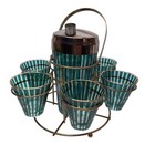 Vtg Cocktail Martini 8 Pc Set Art Deco 1930 s 1940s 1950 s Green Stripe W  Caddy