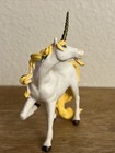 Papo Mythical White Unicorn W  Gold Horn Yellow Mane   Tail With Flowers Pvc Toy