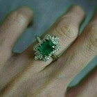 3 Ct Simulated Green Emerald Vintage Engagement Ring 14k Yellow Gold Plated