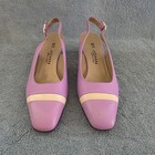 Vtg St John Italy Lavender White Leather Slingback Pumps Heels Shoes Size 8 Aa