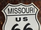 Vintage Us Route 66 Missouri Metal Highway Gas Oil Road Shield Sign Ad