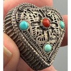 Vintage Trinket Pill Box Heart Filigree Sterling Silver Turquoise Coral Xrf Test
