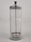 Vtg Barbicide King Research Barbers Disinfectant Glass Jar Metal Lid   Insert