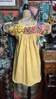 1970s Beautiful Mexican Oaxaca  Mustard Multi Color Embroidery White   Crochet M