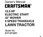 Owners Manual Sears Craftsman 15 5 Hp   lawn Tractor 42    Mower - Model 917 271051