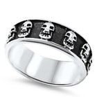 Biker Skull Ring Eternity Black New  925 Sterling Silver Face Band Sizes 5-15