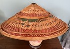 Vintage Kitsch Asian Conical Hat Painted Bamboo Tiki Rattan Coolie 15 1 2 
