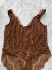 Victorias Secret Wicked Corset Bodysuit Teddy Caramel Boned Lace Thong Xl