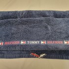 Vintage Tommy Hilfiger Bath Towel Blue Flag Logo Stripes Spell Out Cotton 24x42 