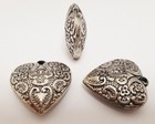 3 Vintage Antique Silver Heart Floral Scroll 31mm  Acrylic Puffed Pendants 1586