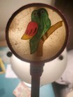 Vtg Spin Drum Wood Handle Owl   Parrot Painted On - Antique Dance   Percussion  