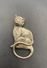 Vintage Brutalist Cat Pin Brooch Signed By Artist