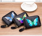Lady womens Leather Wallet Butterfly Rfid-blocking Credit Zip Around Card Holder