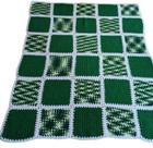 Afghan Blanket Couch Throw Crocheted Granny Core Green   White 50 X 58 In 