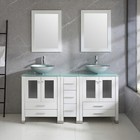 60inch Double Bathroom Vanity Cabinet Round Glass Vessel Sink Faucet  drain New