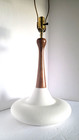 Vtg Mid Century Danish Modern White Ceramic Saucer   Teak Wood Table Lamp 27 