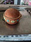 Vintage  Round Pincushion Featuring A Brown Velvet Cushions