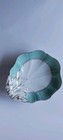 Vintage Mid-century Turquoise   Gold Scalloped Shell Dish - G-961-turq