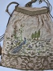 Antique 1800 s French Handmade Victorian Needlepoint Purse Silk Clutch Hand Bag