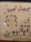 Vintage Home Sweet Primitive Embroidery Cross Sritch Under Glass 11 5 X 9 5