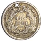 1870 Seated Liberty Half Dime  Silver  Us Coin  Holed   333