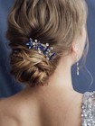 Blue Wedding Hair Comb Crystal Bridal Side Clip Rhinestones Bridesmaid Hairpi   