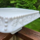 Westmoreland Beaded Panel Grapes Milk Glass Square Cake Stand Pedestal Dish