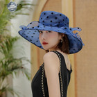 New Kentucky Derby Wide Brim Mesh Foldable Hat Women Polka Dot Church Party Cap