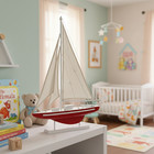 Handmade Wooden Sailboat Model Yacht - Nautical Decor 19  Tall Red Hull Display