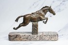Vintage Bronze Jumping Horse Statue Sculpture Marble Base
