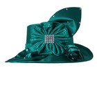 Vintage Ey Signature Emerald Green Hat Wide Brim Derby Formal Ribbon Church