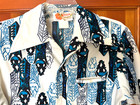 Vintage 1970s Iolani Hawaii White With Blue Tikis Hawaiian Men s Shirt Small