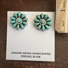 Native American Navajo Indian Cluster Post Green Turquoise Earrings Zuni A