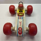 Vintage 1965 Fisher Price Bouncy Racer  8 Wooden Pull Toy Race Car Driver Bobs