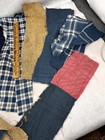 Antique Fabric Linsey Homespun Wool Quilted Lot Tan Blue Red Original 18thc 