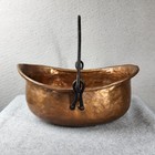 Vintage Hammered Copper Oval Pot Cauldron Wrought Iron Handle Kitchen Decor