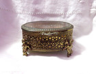 Vintage Ormolu Vanity Box Beveled Glass Top Cherub Feet  light Damage 