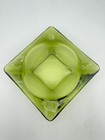 Vintage Mid Century Modern Green Glass Ashtray Heavy Square Tobacciana Decor