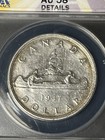 1947 Canada Silver Dollar Pointed 7 Au  Key Date 