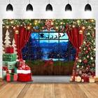 Merry Christmas Backdrop Red Curtains Windowsill 10x8 Ft Photography Photo
