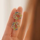 Vintage Blueberry Floral Enamel Earrings Gold Tone Hand Painted Style