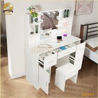 Vanity Table Set With Led Lights Mirror 6 Shelves And Stool Makeup Dressing Desk