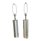 Pair Vintage Mid-century Skyscraper Chrome Star Column Cylinder Table Lamps